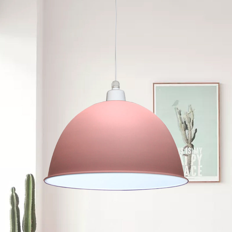 1 Bulb Dining Room Hanging Light Nordic Style Grey/Pink Suspended Pendant Lamp with Dome Metal Shade Clearhalo 'Ceiling Lights' 'Modern Pendants' 'Modern' 'Pendant Lights' 'Pendants' Lighting' 536659