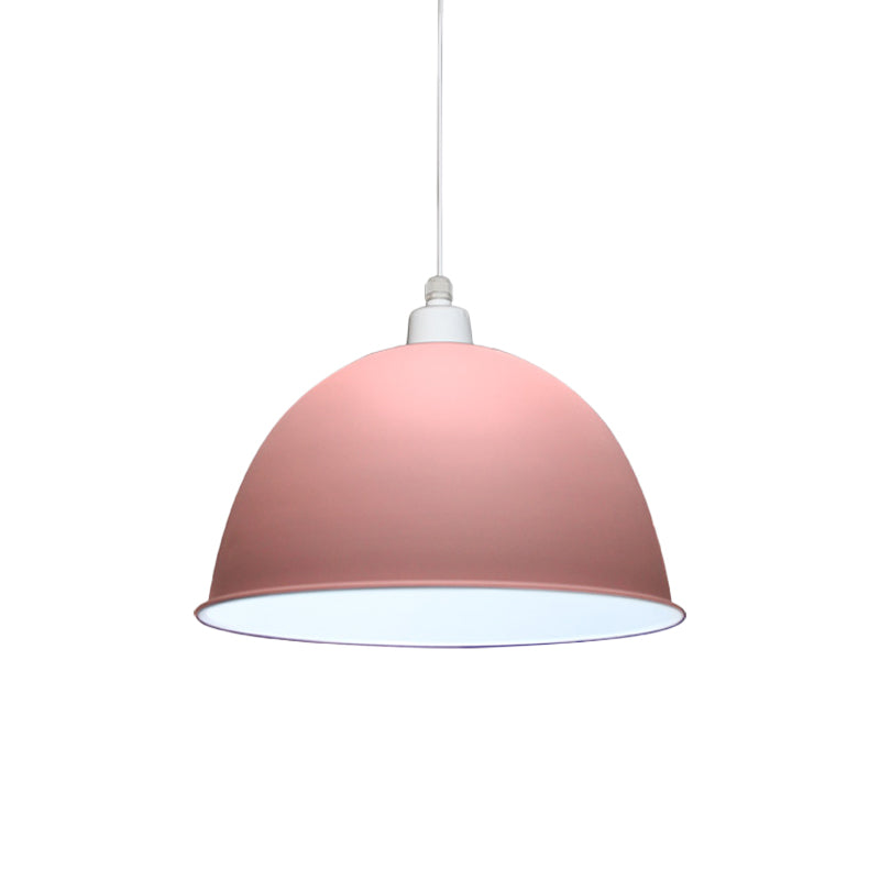1 Bulb Dining Room Hanging Light Nordic Style Grey/Pink Suspended Pendant Lamp with Dome Metal Shade Clearhalo 'Ceiling Lights' 'Modern Pendants' 'Modern' 'Pendant Lights' 'Pendants' Lighting' 536660