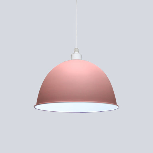 1 Bulb Dining Room Hanging Light Nordic Style Grey/Pink Suspended Pendant Lamp with Dome Metal Shade Clearhalo 'Ceiling Lights' 'Modern Pendants' 'Modern' 'Pendant Lights' 'Pendants' Lighting' 536661