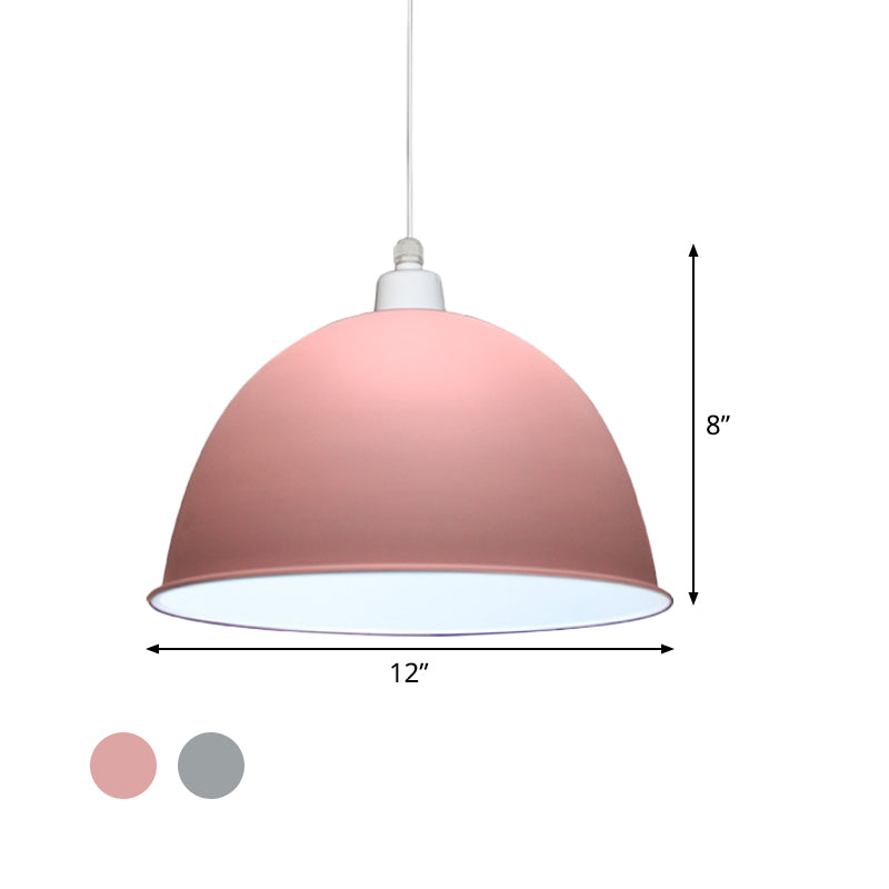 1 Bulb Dining Room Hanging Light Nordic Style Grey/Pink Suspended Pendant Lamp with Dome Metal Shade Clearhalo 'Ceiling Lights' 'Modern Pendants' 'Modern' 'Pendant Lights' 'Pendants' Lighting' 536662