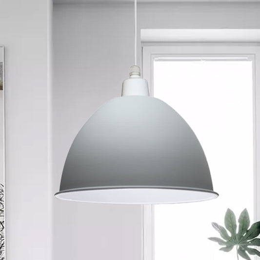 1 Bulb Dining Room Hanging Light Nordic Style Grey/Pink Suspended Pendant Lamp with Dome Metal Shade Grey Clearhalo 'Ceiling Lights' 'Modern Pendants' 'Modern' 'Pendant Lights' 'Pendants' Lighting' 536663