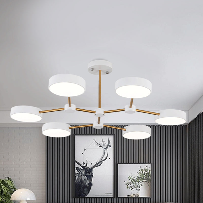 Drum Pendant Chandelier Modern Metallic 6 Lights Black/White Finish Branch Hanging Ceiling Lamp Clearhalo 'Ceiling Lights' 'Chandeliers' 'Modern Chandeliers' 'Modern' Lighting' 536751