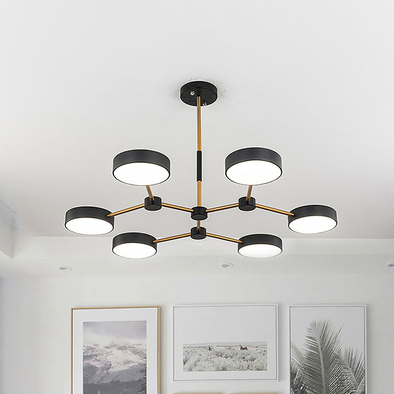 Drum Pendant Chandelier Modern Metallic 6 Lights Black/White Finish Branch Hanging Ceiling Lamp Clearhalo 'Ceiling Lights' 'Chandeliers' 'Modern Chandeliers' 'Modern' Lighting' 536756