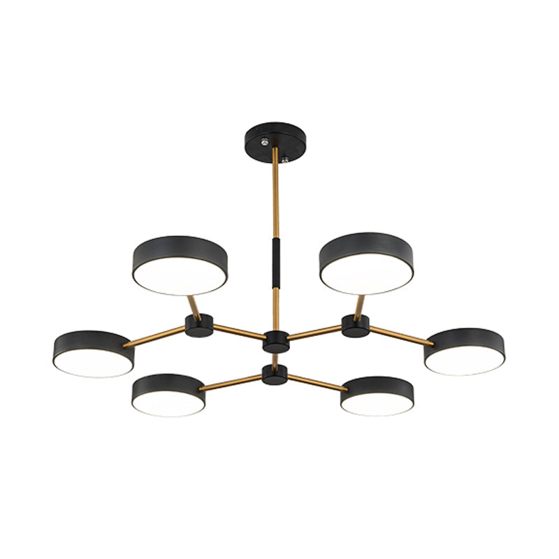 Drum Pendant Chandelier Modern Metallic 6 Lights Black/White Finish Branch Hanging Ceiling Lamp Clearhalo 'Ceiling Lights' 'Chandeliers' 'Modern Chandeliers' 'Modern' Lighting' 536757