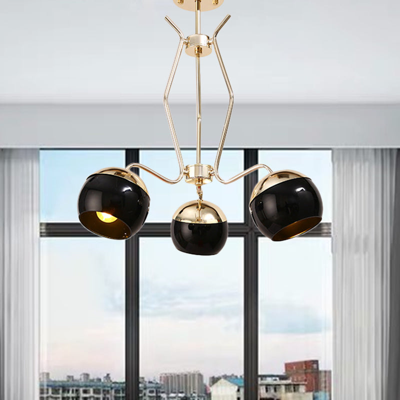 Metal Dome Hanging Lighting Modern Nordic Style 3/6-Head Chandelier Pendant Lamp in Black 3 Black Clearhalo 'Ceiling Lights' 'Chandeliers' 'Modern Chandeliers' 'Modern' Lighting' 536759