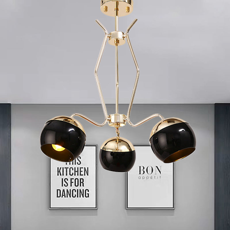 Metal Dome Hanging Lighting Modern Nordic Style 3/6-Head Chandelier Pendant Lamp in Black Clearhalo 'Ceiling Lights' 'Chandeliers' 'Modern Chandeliers' 'Modern' Lighting' 536760
