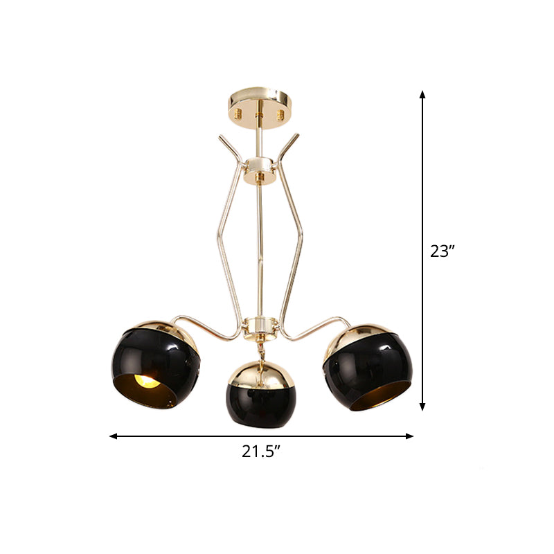 Metal Dome Hanging Lighting Modern Nordic Style 3/6-Head Chandelier Pendant Lamp in Black Clearhalo 'Ceiling Lights' 'Chandeliers' 'Modern Chandeliers' 'Modern' Lighting' 536763