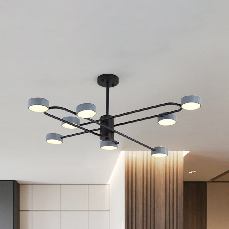 8 Heads Living Room Chandelier Minimalist Grey Ceiling Pendant Light with Drum Iron Shade Grey Clearhalo 'Ceiling Lights' 'Chandeliers' 'Modern Chandeliers' 'Modern' Lighting' 536769