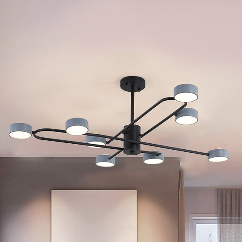 8 Heads Living Room Chandelier Minimalist Grey Ceiling Pendant Light with Drum Iron Shade Clearhalo 'Ceiling Lights' 'Chandeliers' 'Modern Chandeliers' 'Modern' Lighting' 536770