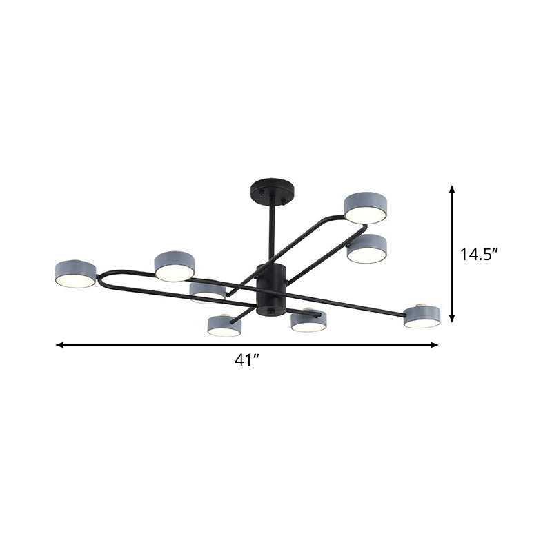 8 Heads Living Room Chandelier Minimalist Grey Ceiling Pendant Light with Drum Iron Shade Clearhalo 'Ceiling Lights' 'Chandeliers' 'Modern Chandeliers' 'Modern' Lighting' 536773