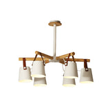 Barrel Living Room Chandelier Metal 6 Lights White Radial Hanging Pendant Lamp with Leather Strap Clearhalo 'Ceiling Lights' 'Chandeliers' 'Modern Chandeliers' 'Modern' Lighting' 536786