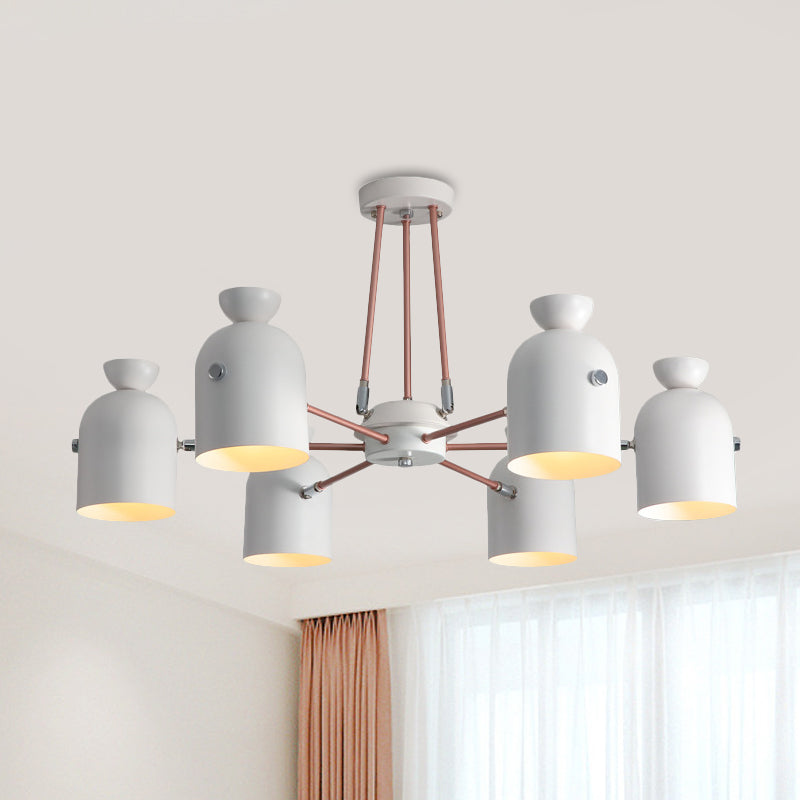 Metallic Half-Capsule Hanging Lighting Modern Nordic Style 6-Head Chandelier Lamp in White White Clearhalo 'Ceiling Lights' 'Chandeliers' 'Modern Chandeliers' 'Modern' Lighting' 536789