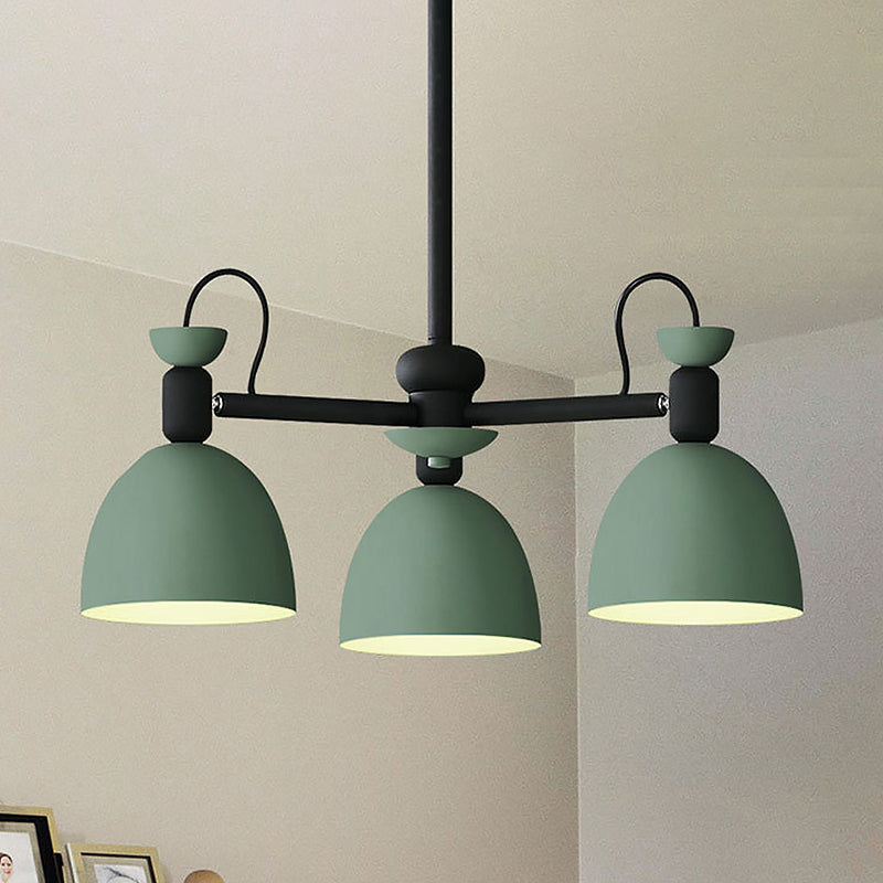 Metal Dome Pendant Lighting Nordic 3-Bulb Chandelier Lamp Fixture in Blue/Green with Adjustable Node Clearhalo 'Ceiling Lights' 'Chandeliers' 'Modern Chandeliers' 'Modern' Lighting' 536804