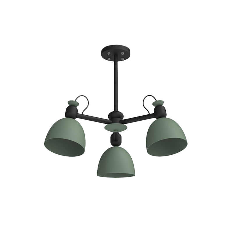 Metal Dome Pendant Lighting Nordic 3-Bulb Chandelier Lamp Fixture in Blue/Green with Adjustable Node Clearhalo 'Ceiling Lights' 'Chandeliers' 'Modern Chandeliers' 'Modern' Lighting' 536805