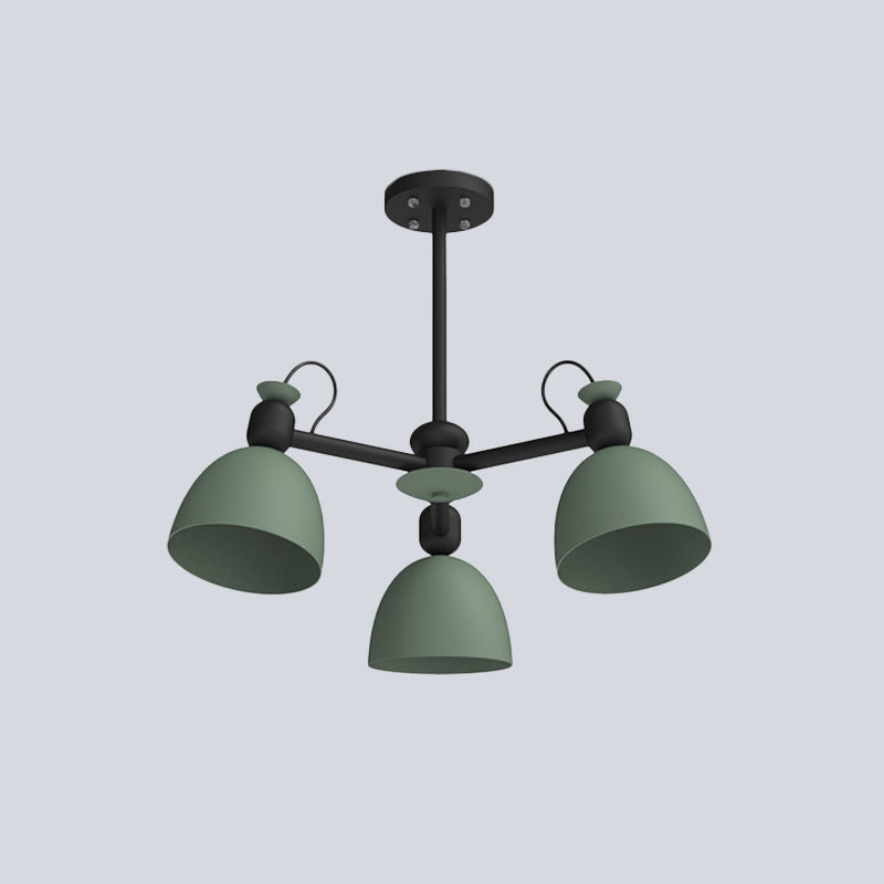 Metal Dome Pendant Lighting Nordic 3-Bulb Chandelier Lamp Fixture in Blue/Green with Adjustable Node Clearhalo 'Ceiling Lights' 'Chandeliers' 'Modern Chandeliers' 'Modern' Lighting' 536806