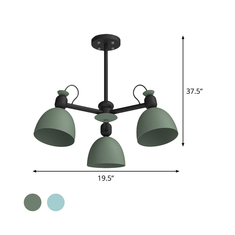 Metal Dome Pendant Lighting Nordic 3-Bulb Chandelier Lamp Fixture in Blue/Green with Adjustable Node Clearhalo 'Ceiling Lights' 'Chandeliers' 'Modern Chandeliers' 'Modern' Lighting' 536807