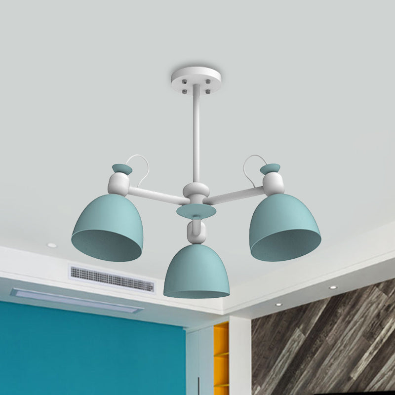 Metal Dome Pendant Lighting Nordic 3-Bulb Chandelier Lamp Fixture in Blue/Green with Adjustable Node Clearhalo 'Ceiling Lights' 'Chandeliers' 'Modern Chandeliers' 'Modern' Lighting' 536809