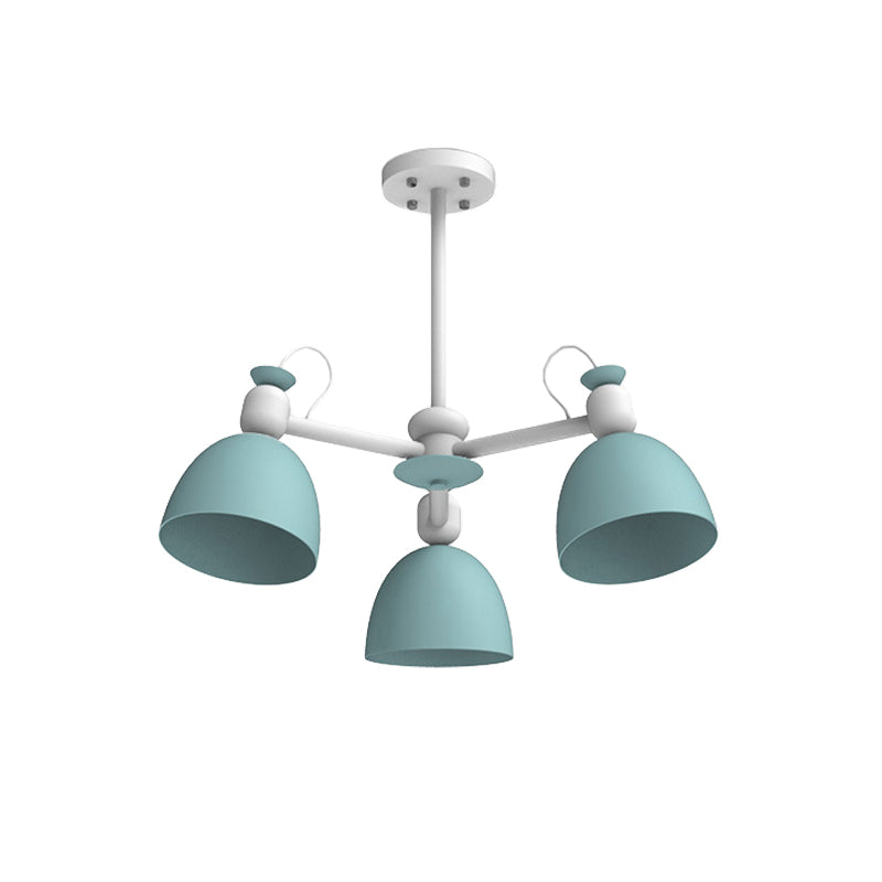Metal Dome Pendant Lighting Nordic 3-Bulb Chandelier Lamp Fixture in Blue/Green with Adjustable Node Clearhalo 'Ceiling Lights' 'Chandeliers' 'Modern Chandeliers' 'Modern' Lighting' 536810
