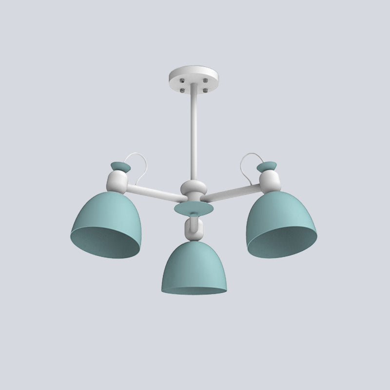 Metal Dome Pendant Lighting Nordic 3-Bulb Chandelier Lamp Fixture in Blue/Green with Adjustable Node Clearhalo 'Ceiling Lights' 'Chandeliers' 'Modern Chandeliers' 'Modern' Lighting' 536811