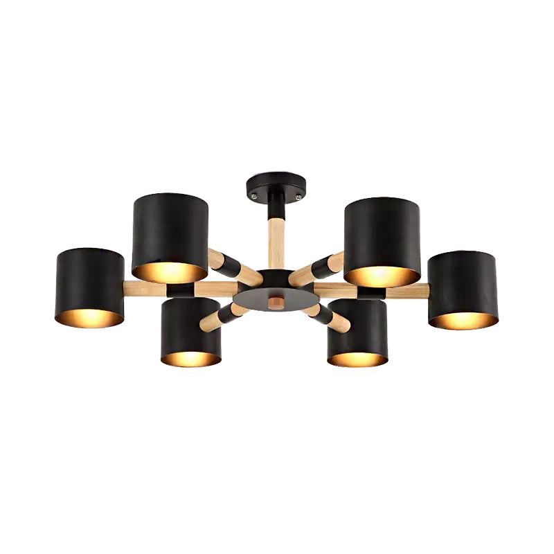 Cylinder Shade Hotel Hanging Light Metal & Wood 6 Heads Nordic Chandelier Clearhalo 'Ceiling Lights' 'Chandeliers' Lighting' options 53682