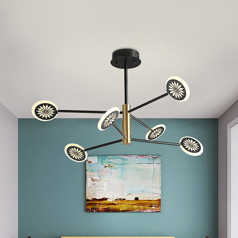 Modern Round Pendant Metallic 6/8 Lights Living Room Chandelier Lighting in Black with Linear Design 6 Black Clearhalo 'Ceiling Lights' 'Chandeliers' 'Modern Chandeliers' 'Modern' Lighting' 536845