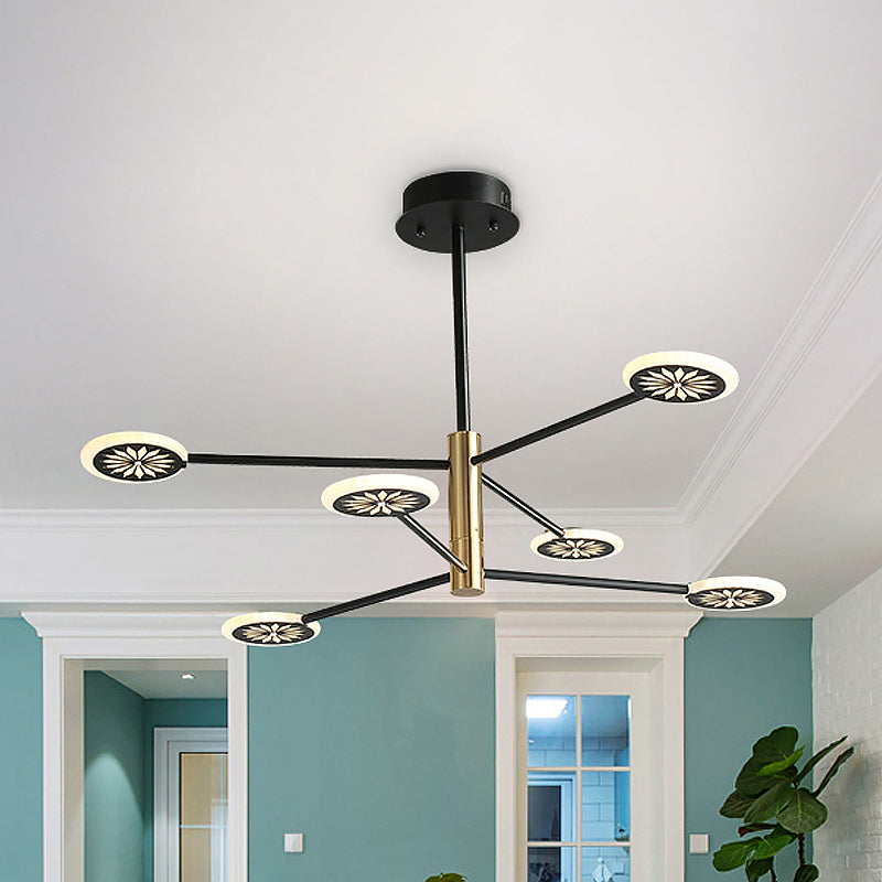 Modern Round Pendant Metallic 6/8 Lights Living Room Chandelier Lighting in Black with Linear Design Clearhalo 'Ceiling Lights' 'Chandeliers' 'Modern Chandeliers' 'Modern' Lighting' 536846