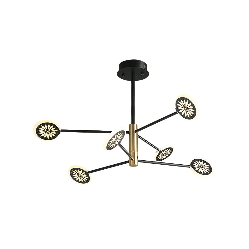 Modern Round Pendant Metallic 6/8 Lights Living Room Chandelier Lighting in Black with Linear Design Clearhalo 'Ceiling Lights' 'Chandeliers' 'Modern Chandeliers' 'Modern' Lighting' 536847