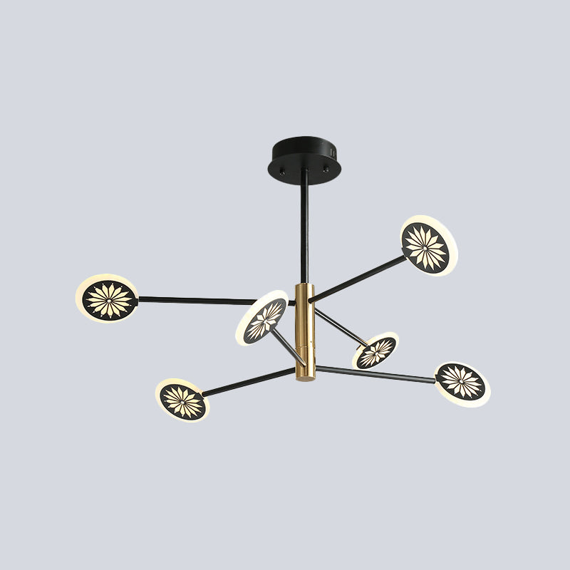 Modern Round Pendant Metallic 6/8 Lights Living Room Chandelier Lighting in Black with Linear Design Clearhalo 'Ceiling Lights' 'Chandeliers' 'Modern Chandeliers' 'Modern' Lighting' 536848
