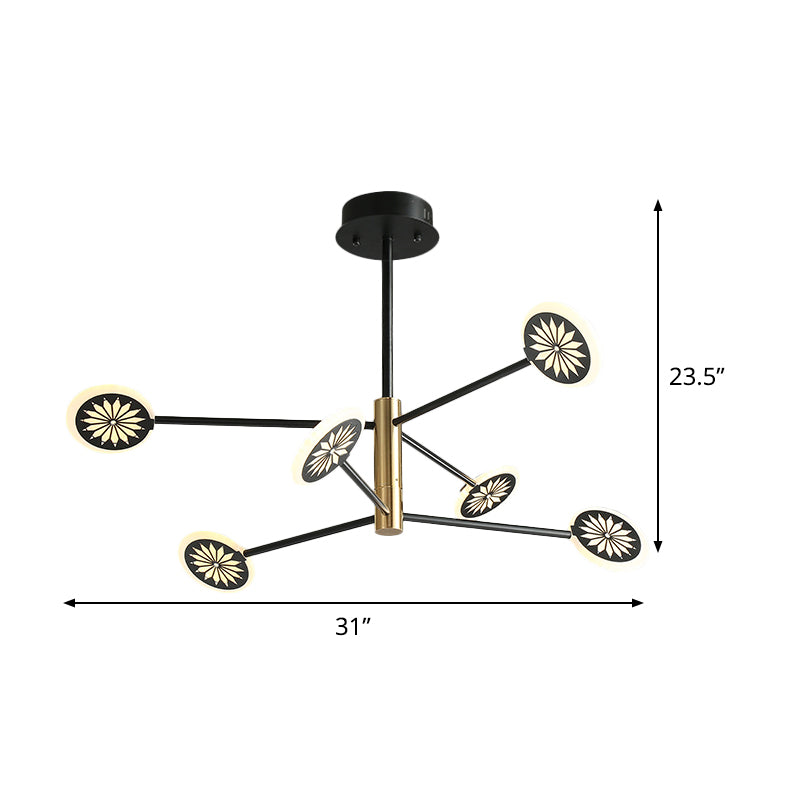 Modern Round Pendant Metallic 6/8 Lights Living Room Chandelier Lighting in Black with Linear Design Clearhalo 'Ceiling Lights' 'Chandeliers' 'Modern Chandeliers' 'Modern' Lighting' 536849