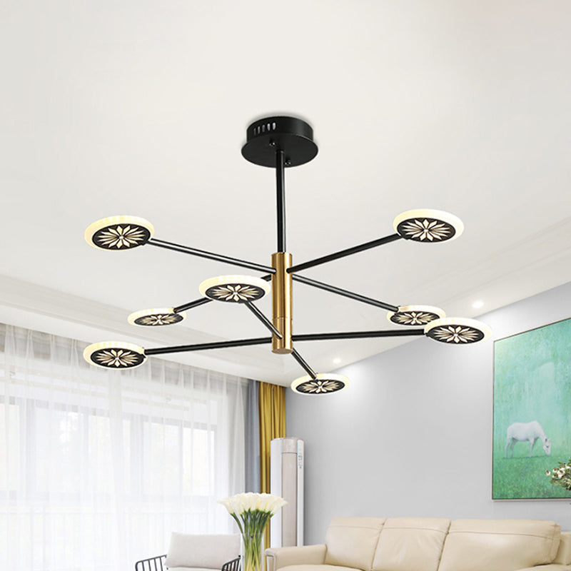 Modern Round Pendant Metallic 6/8 Lights Living Room Chandelier Lighting in Black with Linear Design 8 Black Clearhalo 'Ceiling Lights' 'Chandeliers' 'Modern Chandeliers' 'Modern' Lighting' 536850