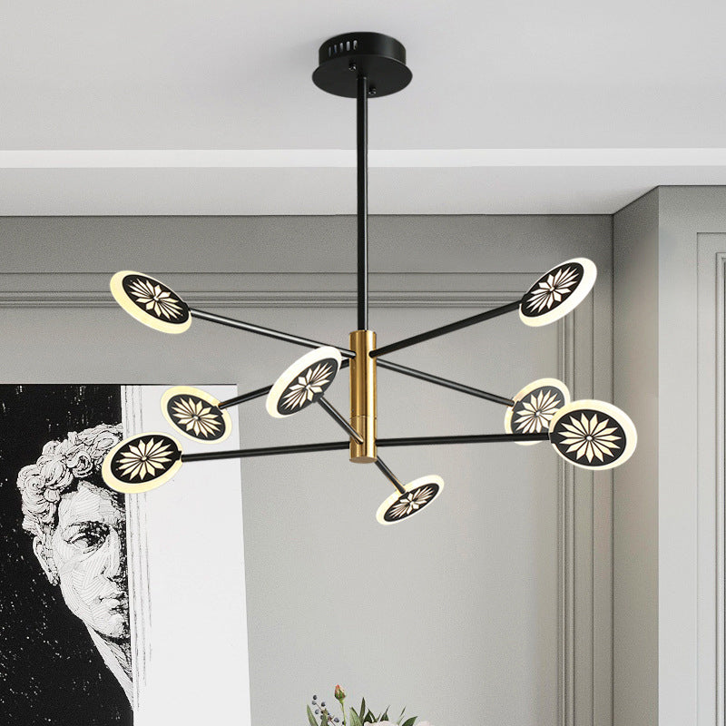 Modern Round Pendant Metallic 6/8 Lights Living Room Chandelier Lighting in Black with Linear Design Clearhalo 'Ceiling Lights' 'Chandeliers' 'Modern Chandeliers' 'Modern' Lighting' 536851
