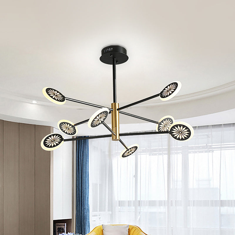 Modern Round Pendant Metallic 6/8 Lights Living Room Chandelier Lighting in Black with Linear Design Clearhalo 'Ceiling Lights' 'Chandeliers' 'Modern Chandeliers' 'Modern' Lighting' 536852