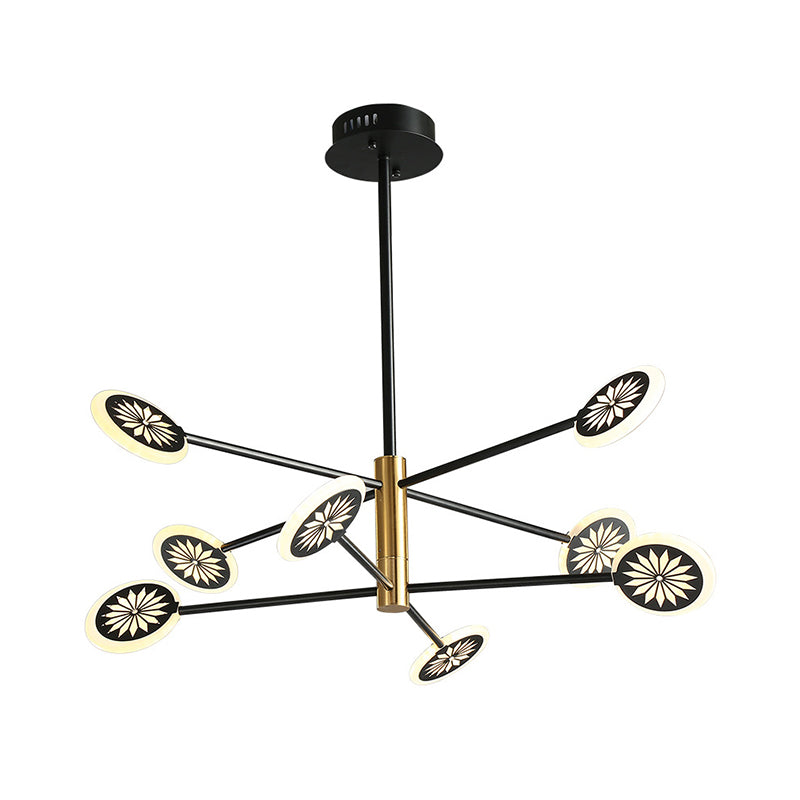 Modern Round Pendant Metallic 6/8 Lights Living Room Chandelier Lighting in Black with Linear Design Clearhalo 'Ceiling Lights' 'Chandeliers' 'Modern Chandeliers' 'Modern' Lighting' 536853