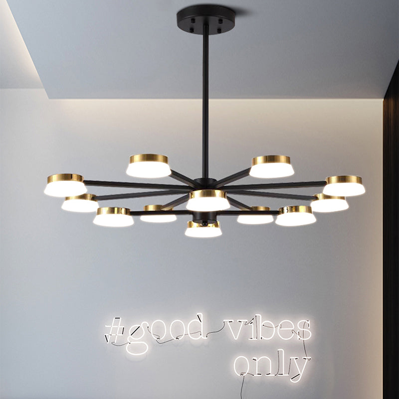 Radial Metal Chandelier Lighting Modernist 9/12 Heads Black Hanging Ceiling Lamp for Living Room 12 Black Clearhalo 'Ceiling Lights' 'Chandeliers' 'Modern Chandeliers' 'Modern' Lighting' 536860