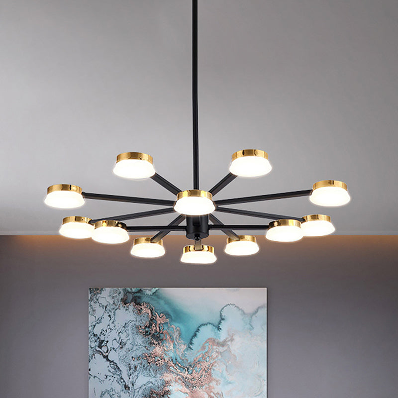 Radial Metal Chandelier Lighting Modernist 9/12 Heads Black Hanging Ceiling Lamp for Living Room Clearhalo 'Ceiling Lights' 'Chandeliers' 'Modern Chandeliers' 'Modern' Lighting' 536861