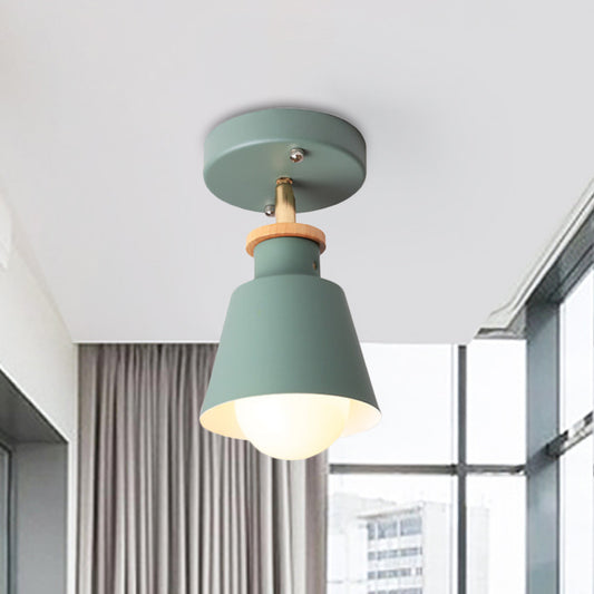 Conical Flush Lighting Fixture Minimalist Iron 1 Bulb Semi Flush Ceiling Lamp in White/Green with Adjustable Rod Green Clearhalo 'Ceiling Lights' 'Close To Ceiling Lights' 'Close to ceiling' 'Semi-flushmount' Lighting' 536893