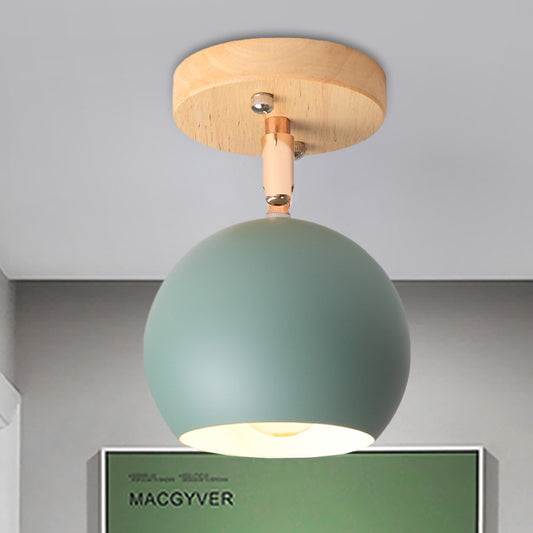 White/Green Ball Flush Mounted Light Simple 1-Bulb Adjustable Semi Ceiling Flush Mount with Round Wood Canopy Green Clearhalo 'Ceiling Lights' 'Close To Ceiling Lights' 'Close to ceiling' 'Semi-flushmount' Lighting' 536902