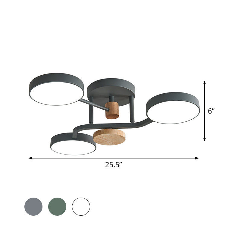 Round Semi Flushmount Lighting Macaron Metallic LED Bedroom Flush Mount Lamp Fixture in Grey/White/Green with Curved Arm Clearhalo 'Ceiling Lights' 'Close To Ceiling Lights' 'Close to ceiling' 'Semi-flushmount' Lighting' 536950