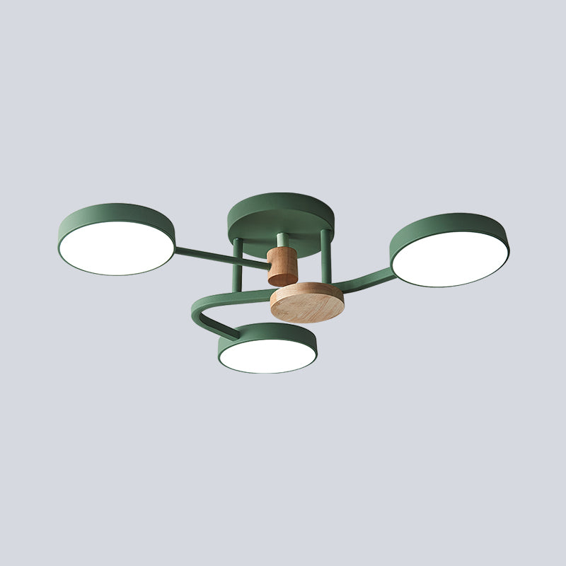 Round Semi Flushmount Lighting Macaron Metallic LED Bedroom Flush Mount Lamp Fixture in Grey/White/Green with Curved Arm Clearhalo 'Ceiling Lights' 'Close To Ceiling Lights' 'Close to ceiling' 'Semi-flushmount' Lighting' 536954