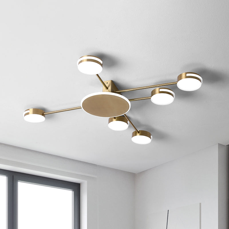Gold Circular Flush Lighting Modernism 6 Heads Metallic LED Semi Flush Lamp with Acrylic Shade in White/Warm/Natural Light Clearhalo 'Ceiling Lights' 'Close To Ceiling Lights' 'Close to ceiling' 'Semi-flushmount' Lighting' 536960