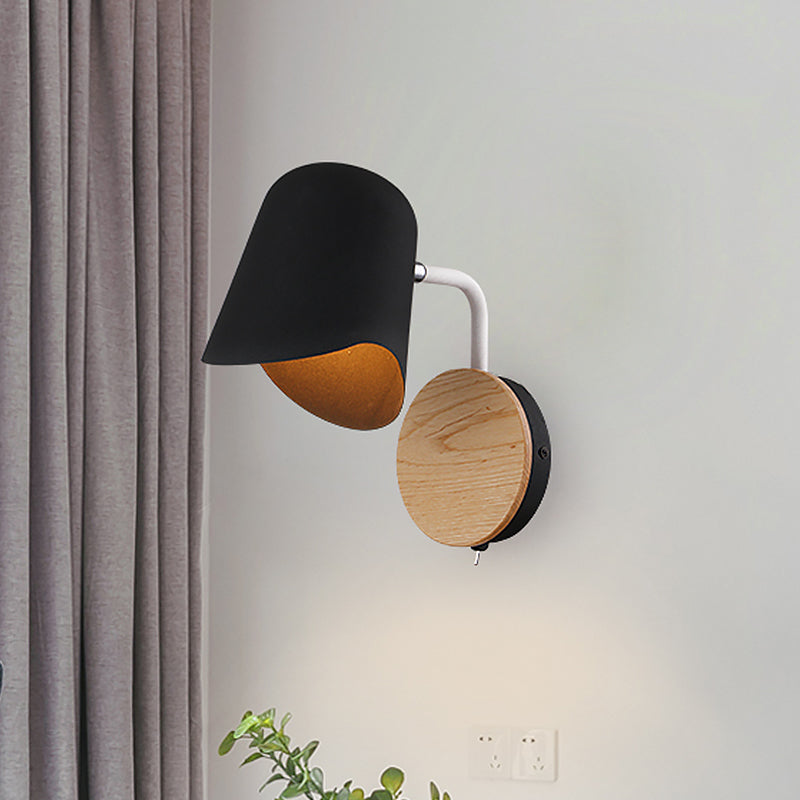 Cup Metal Wall Mount Lighting Nordic 1-Light White/Black Wall Sconce Lamp with Right Angle Arm Black Clearhalo 'Modern wall lights' 'Modern' 'Wall Lamps & Sconces' 'Wall Lights' Lighting' 536969