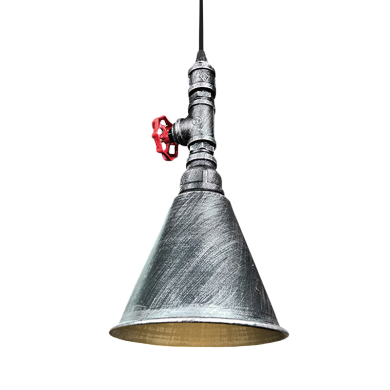 1-Bulb Conical Down Lighting Farmhouse Black/Silver/Gold Finish Iron Pendant Lamp Fixture for Restaurant Clearhalo 'Art Deco Pendants' 'Black' 'Cast Iron' 'Ceiling Lights' 'Ceramic' 'Crystal' 'Industrial Pendants' 'Industrial' 'Metal' 'Middle Century Pendants' 'Pendant Lights' 'Pendants' 'Rustic Pendants' 'Tiffany' Lighting' 536999