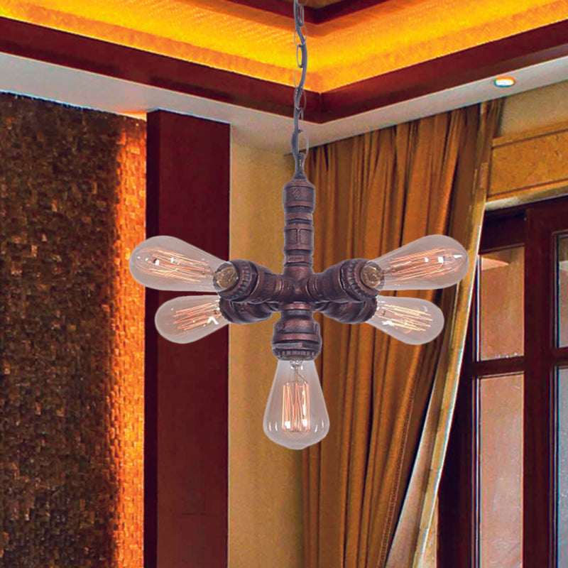 5-Bulb Metal Ceiling Chandelier Antiqued Copper Finish Sputnik Pipe Living Room Suspension Lamp Copper Clearhalo 'Cast Iron' 'Ceiling Lights' 'Chandeliers' 'Industrial Chandeliers' 'Industrial' 'Metal' 'Middle Century Chandeliers' 'Rustic Chandeliers' 'Tiffany' Lighting' 537024