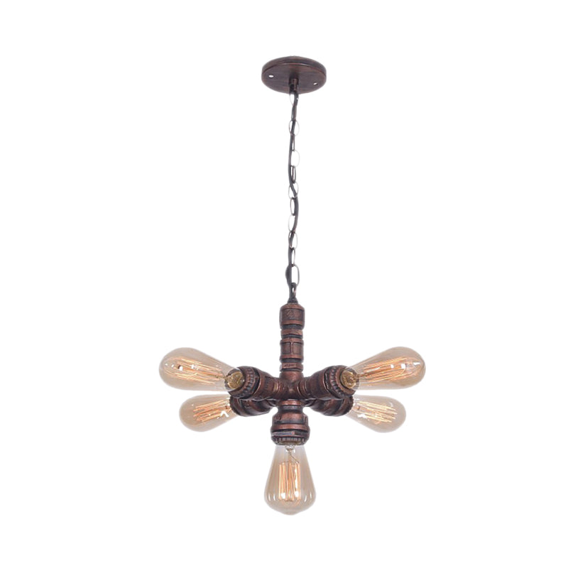 5-Bulb Metal Ceiling Chandelier Antiqued Copper Finish Sputnik Pipe Living Room Suspension Lamp Clearhalo 'Cast Iron' 'Ceiling Lights' 'Chandeliers' 'Industrial Chandeliers' 'Industrial' 'Metal' 'Middle Century Chandeliers' 'Rustic Chandeliers' 'Tiffany' Lighting' 537026