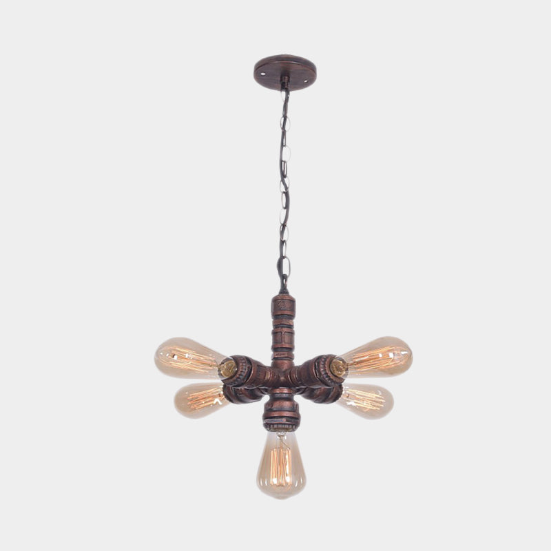 5-Bulb Metal Ceiling Chandelier Antiqued Copper Finish Sputnik Pipe Living Room Suspension Lamp Clearhalo 'Cast Iron' 'Ceiling Lights' 'Chandeliers' 'Industrial Chandeliers' 'Industrial' 'Metal' 'Middle Century Chandeliers' 'Rustic Chandeliers' 'Tiffany' Lighting' 537027