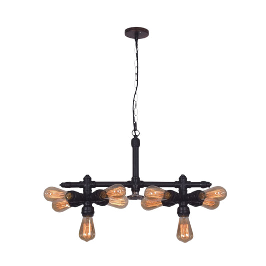 Metallic Black Hanging Chandelier Radial Pipe 10-Head Industrial Ceiling Pendant Lamp for Living Room Clearhalo 'Cast Iron' 'Ceiling Lights' 'Chandeliers' 'Industrial Chandeliers' 'Industrial' 'Metal' 'Middle Century Chandeliers' 'Rustic Chandeliers' 'Tiffany' Lighting' 537041