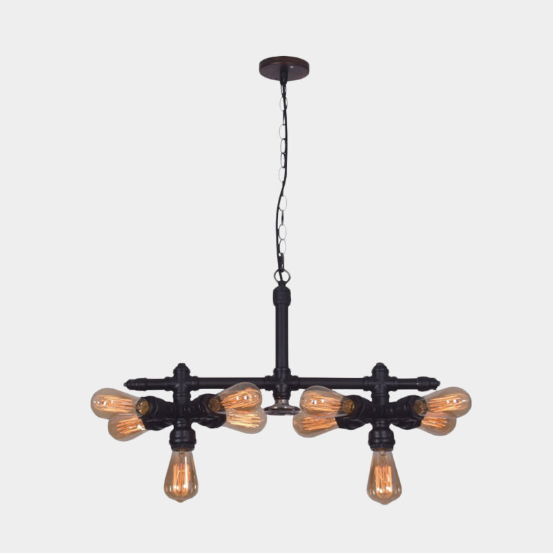 Metallic Black Hanging Chandelier Radial Pipe 10-Head Industrial Ceiling Pendant Lamp for Living Room Clearhalo 'Cast Iron' 'Ceiling Lights' 'Chandeliers' 'Industrial Chandeliers' 'Industrial' 'Metal' 'Middle Century Chandeliers' 'Rustic Chandeliers' 'Tiffany' Lighting' 537042