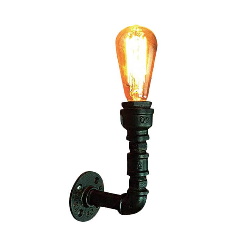 1 Bulb Bare Bulb Wall Light Fixture Vintage Black Finish Iron Wall Mount Pipe Lamp for Corner Clearhalo 'Art deco wall lights' 'Cast Iron' 'Glass' 'Industrial wall lights' 'Industrial' 'Middle century wall lights' 'Modern' 'Rustic wall lights' 'Tiffany' 'Traditional wall lights' 'Wall Lamps & Sconces' 'Wall Lights' Lighting' 537056-sw