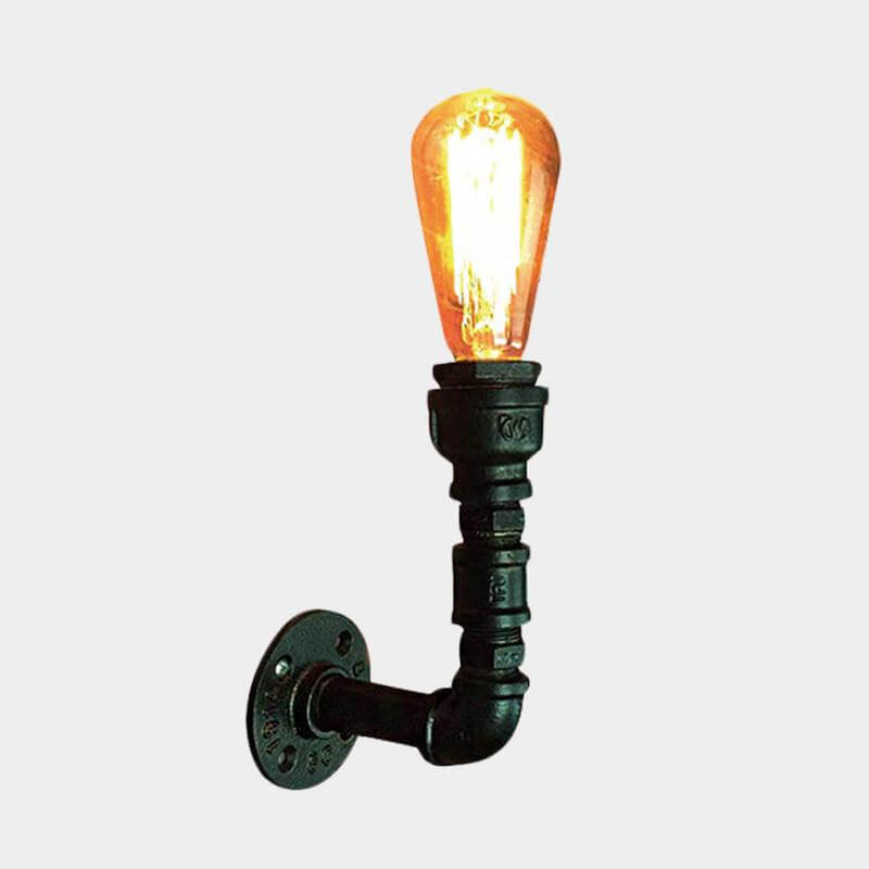 1 Bulb Bare Bulb Wall Light Fixture Vintage Black Finish Iron Wall Mount Pipe Lamp for Corner Clearhalo 'Art deco wall lights' 'Cast Iron' 'Glass' 'Industrial wall lights' 'Industrial' 'Middle century wall lights' 'Modern' 'Rustic wall lights' 'Tiffany' 'Traditional wall lights' 'Wall Lamps & Sconces' 'Wall Lights' Lighting' 537057-sw