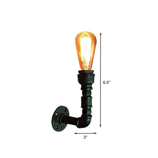 1 Bulb Bare Bulb Wall Light Fixture Vintage Black Finish Iron Wall Mount Pipe Lamp for Corner Clearhalo 'Art deco wall lights' 'Cast Iron' 'Glass' 'Industrial wall lights' 'Industrial' 'Middle century wall lights' 'Modern' 'Rustic wall lights' 'Tiffany' 'Traditional wall lights' 'Wall Lamps & Sconces' 'Wall Lights' Lighting' 537058-sw